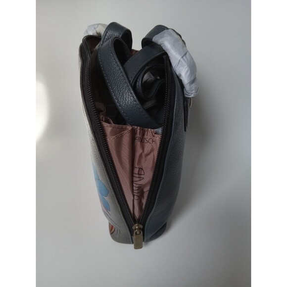 NWT Anna by Anuschka Hand-Painted Leather Lion In Flowers Domed Crossbody Bag - Picture 12 of 16